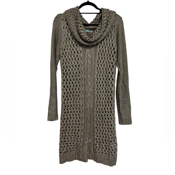 NWT Maurices Crochet Knit Cowl Neck Sweater Dress in Golden Brown - Size XL - Picture 1 of 6